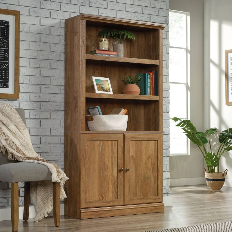 70" 5 Shelf Bookcase with Doors Yellow - Sauder: Sindoori Mango, Vertical Storage