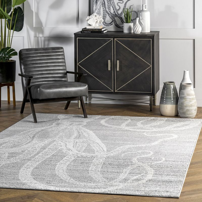 Nuloom Octopus Animal 3x5 Accent Indoor Area Rug for Living Room Bedroom Dining Room Entryway Kitchen, Grey/Ivory