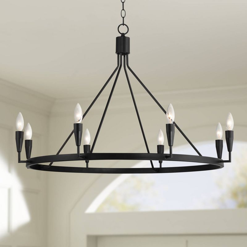 Possini Euro Design Covey Semi Gloss Black Ring Chandelier 36" Wide Modern Candles 8-Light Fixture for Dining Room House Foyer
