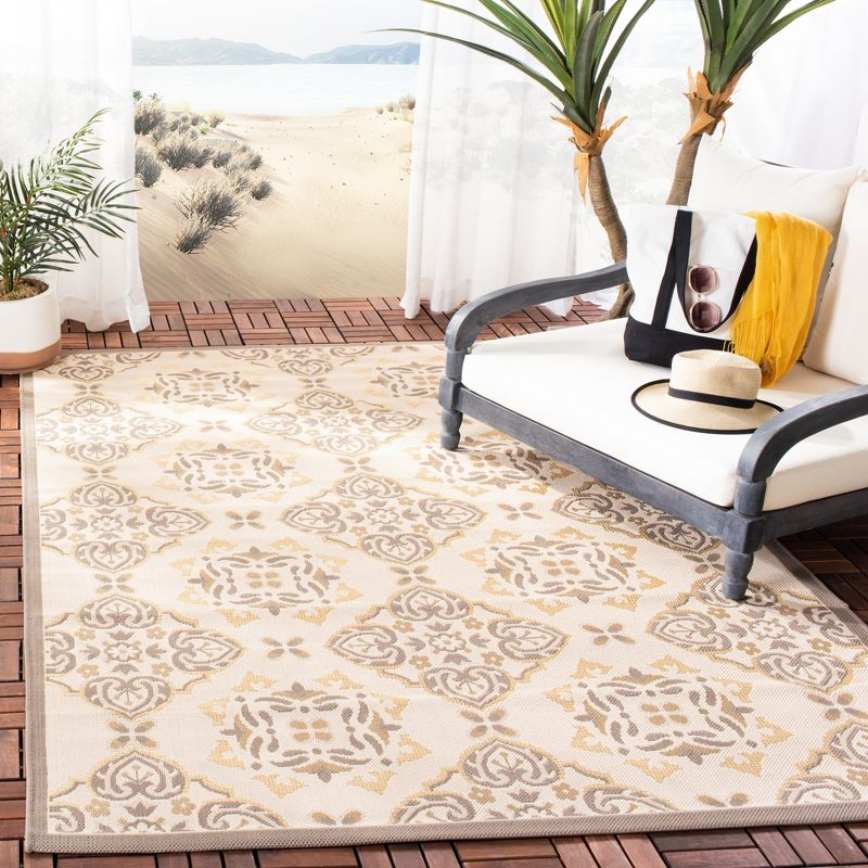 Courtyard CY7978 Power Loomed Indoor and Outdoor Area Rug - Dark Beig/Beige - 5'3"x7'7" - Safavieh