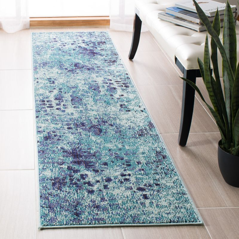 Madison MAD425 Power Loomed Indoor Runner Rug - Turquoise/Navy - 2'2"x16' - Safavieh