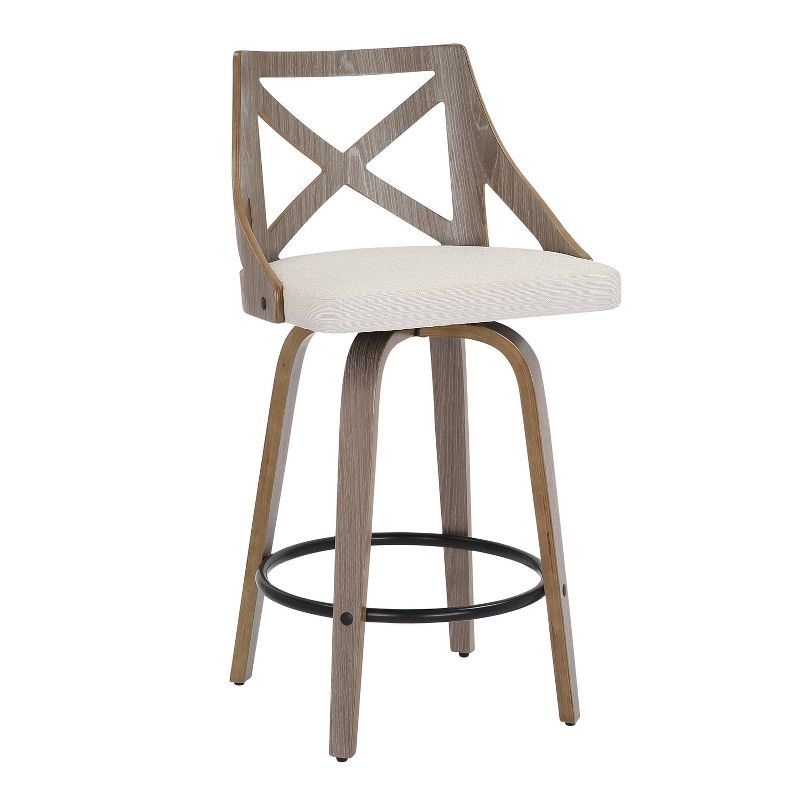 Set of 2 Charlotte Counter Height Barstools Light Gray/Gray - LumiSource: Upholstered Swivel Stools, Wood Legs