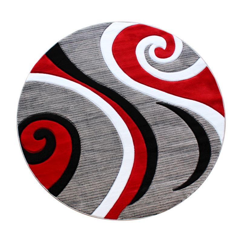 Masada Rugs Sophia Collection 8'x8' Round Modern Contemporary Hand Sculpted Area Rug in Red