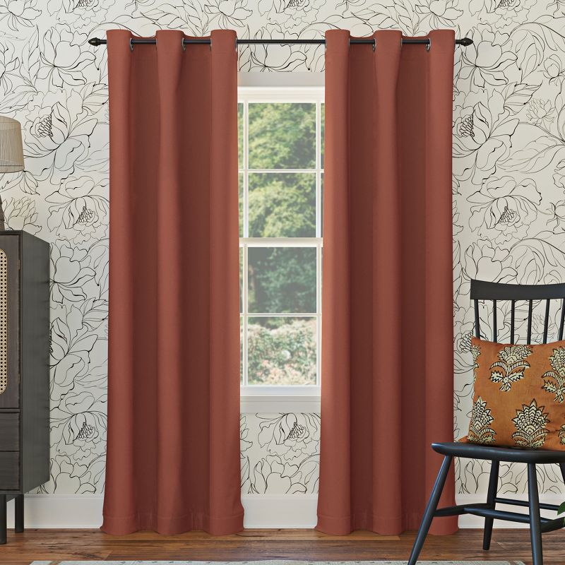 40"x84" Sun Zero Blackout Kenneth Energy Saving Grommet Curtain Panel Terracotta Red: Thermal Insulated, Noise Reduction