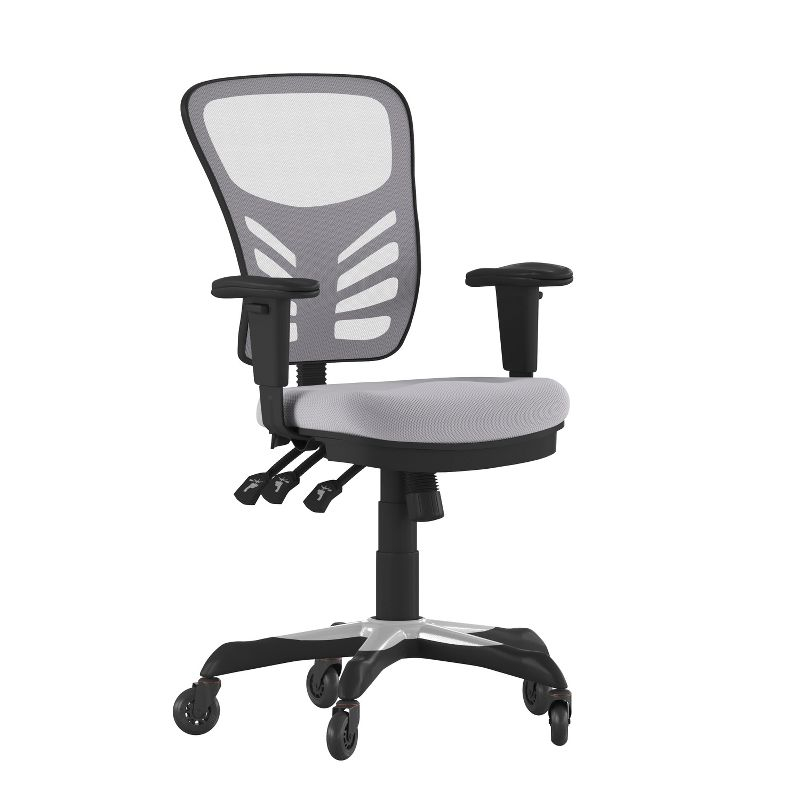 Flash Furniture Nicholas Mid-Back Gray Mesh Multifunction Executive Swivel Ergonomic Office Chair with Adjustable Arms and Transparent Roller Wheels