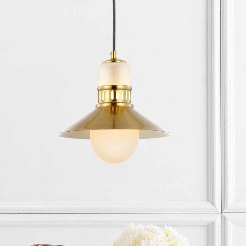 JONATHAN Y Colin 9.75" Adjustable Iron/Glass Retro Hurricane LED Pendant, Brass Gold