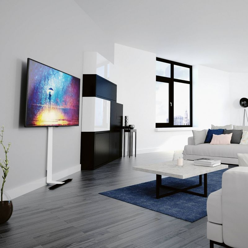 Floor Mount with TV Stand for TVs up to 80" White - AVF: No-Drill, Space-Saving Design, Cable Management
