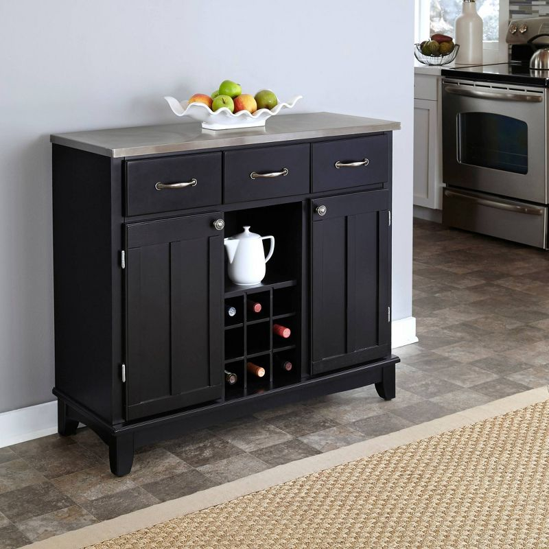 36.25" Sideboard Buffet Servers with Stainless Top Black - Home Styles: Kitchen Hutch, Credenza Console