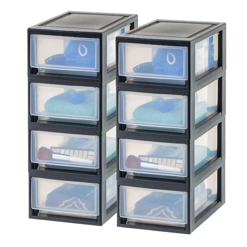 IRIS USA 6 Qt. Stackable Storage Drawer,8 Pack, Plastic Drawer Organizer with Clear Doors for Pantry, Black