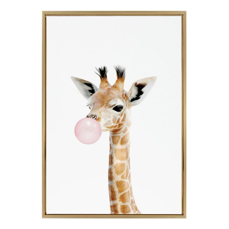 Kate and Laurel Sylvie Bubble Gum Giraffe Framed Canvas by Amy Peterson Art Studio