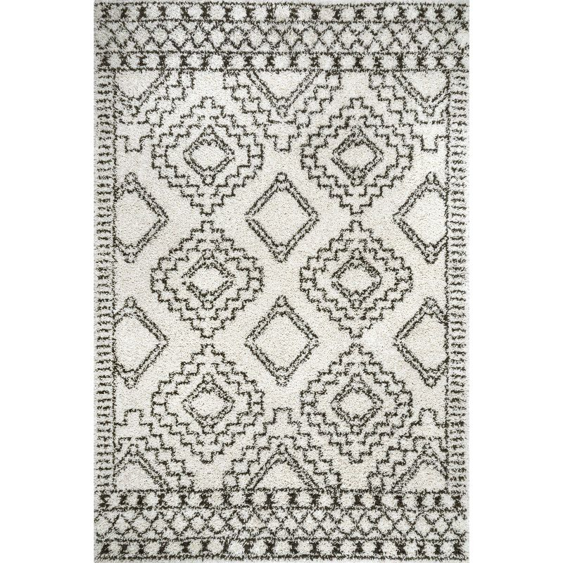 Nuloom Lacey Trellis 2x3 Accent Shag Indoor Area Rug for Living Room Bedroom Dining Room Nursery Entryway, Off White/Charcoal