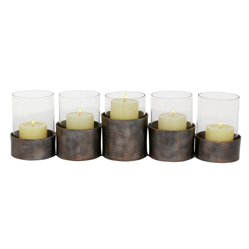 22" x 6" Round Glass Pillar Candle Holder Black - Olivia & May: Elegant Mantel Decor, 5-Unit Tray