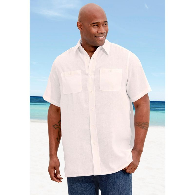 KingSize Men's Big & Tall Short-Sleeve Linen Shirt - 2XL, Navy Tropical