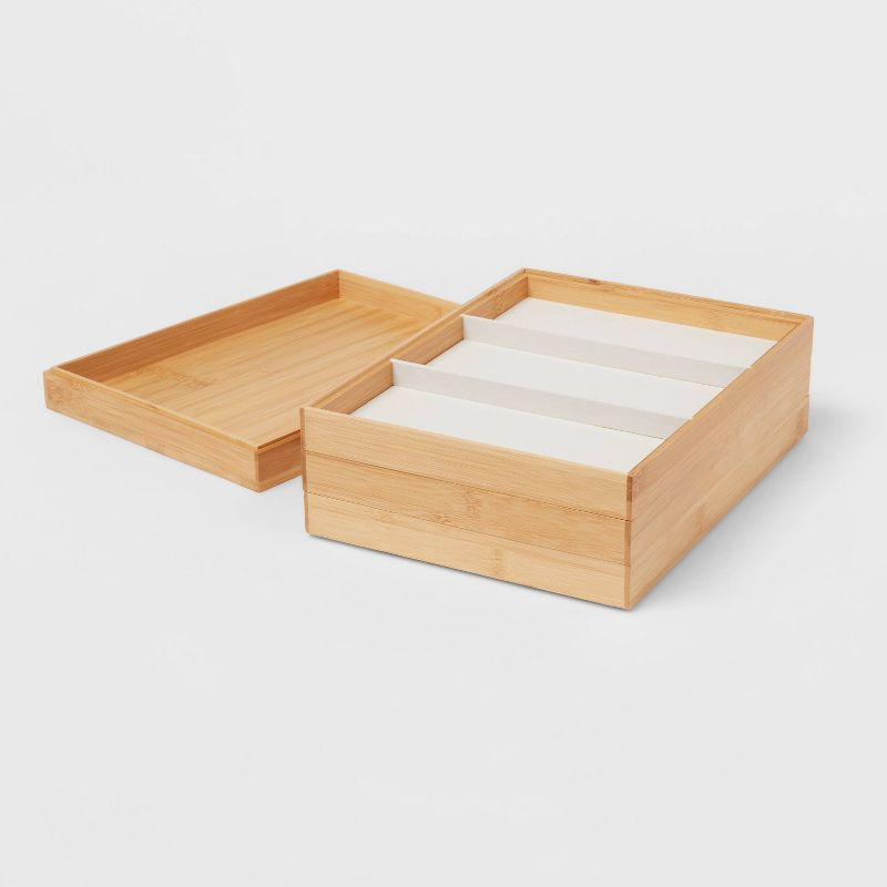 9"x12" Stackable Bamboo Accessory Tray Set with Lid - Brightroom™: Jewelry Organizer, Divided Storage, Light Brown