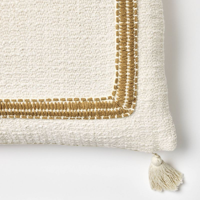 Embroidered Frame Square Throw Pillow Cream/Dark Tan - Threshold™ designed with Studio McGee: Cotton Blend, Zipper Closure, Indoor Use