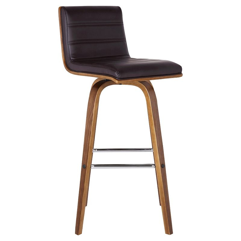 Armen Living 30" Vienna Faux Leather Barstool Brown: Mid-Century Modern, Wood Legs, Padded Back, Fixed Height