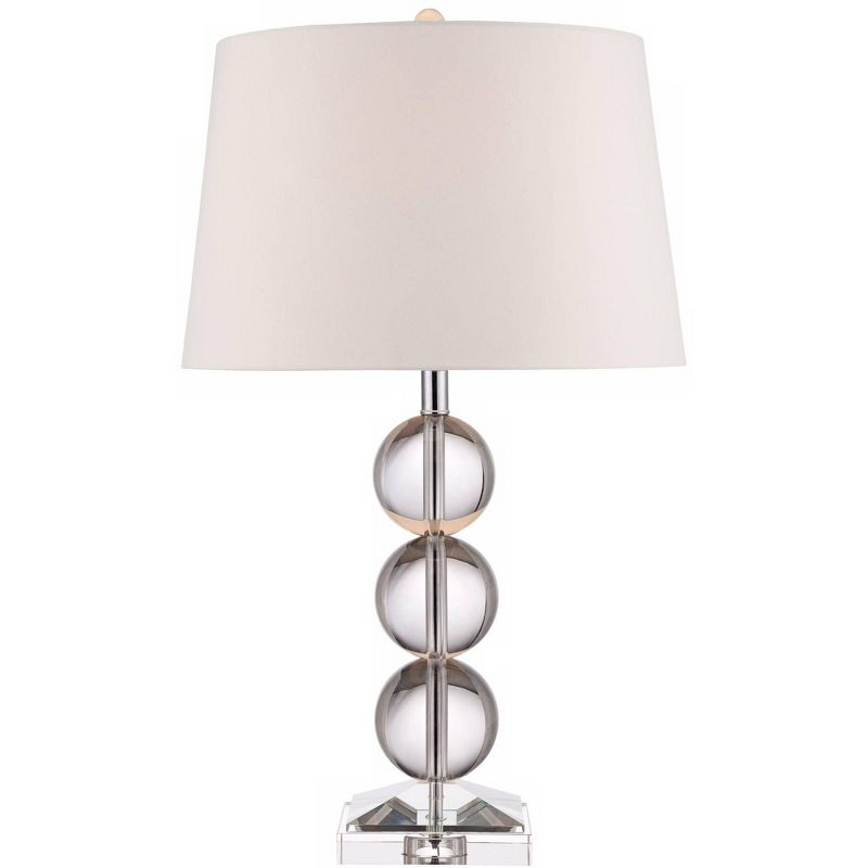 360 Lighting Mersenne Modern Table Lamp 26" High Clear Crystal Globes Stacked Silver Pole White Drum Shade for Bedroom Living Room Bedside Nightstand