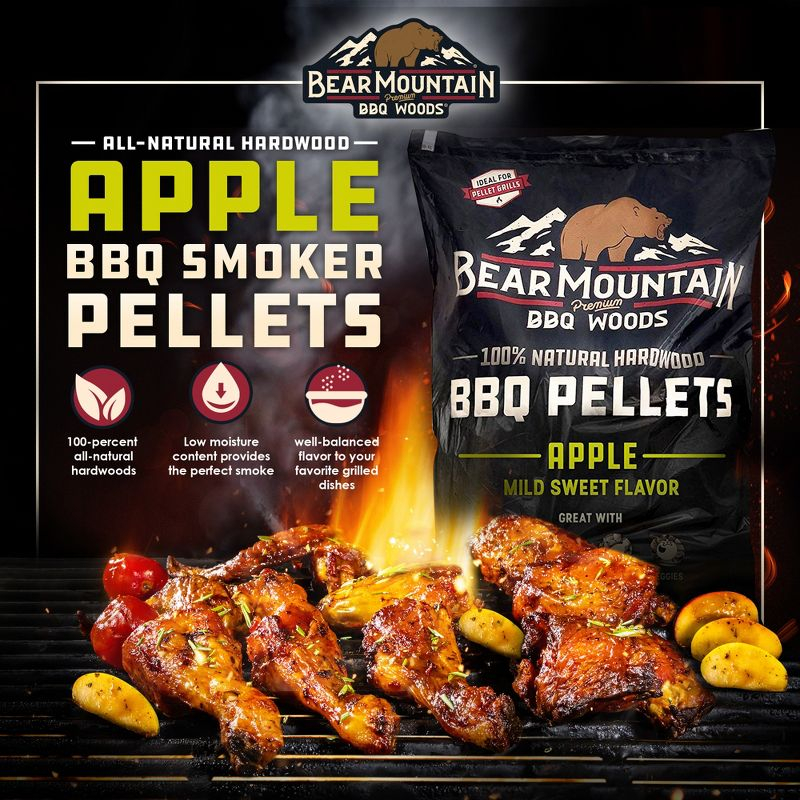 Bear Mountain BBQ Premium All Natural Mild and Sweet Apple Smoker Wood Chip Pellets For Outdoor Gas, Charcoal, and Electric Grills, 40 Pound Bag