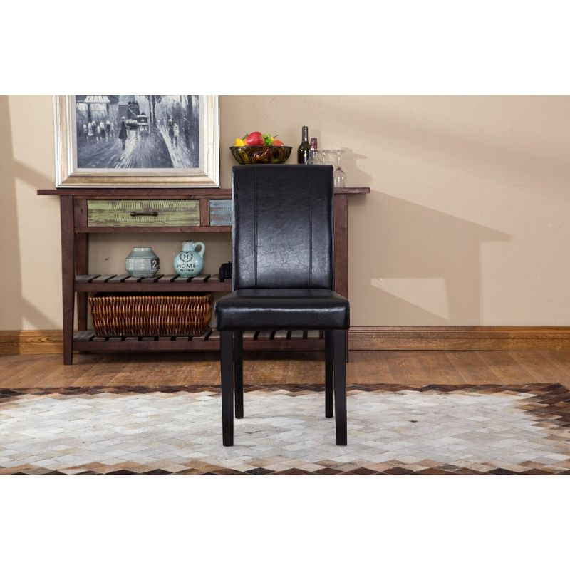 Roundhill Urban Style Solid Wood Leatherette Padded Parson Chair, Black, Set of 2