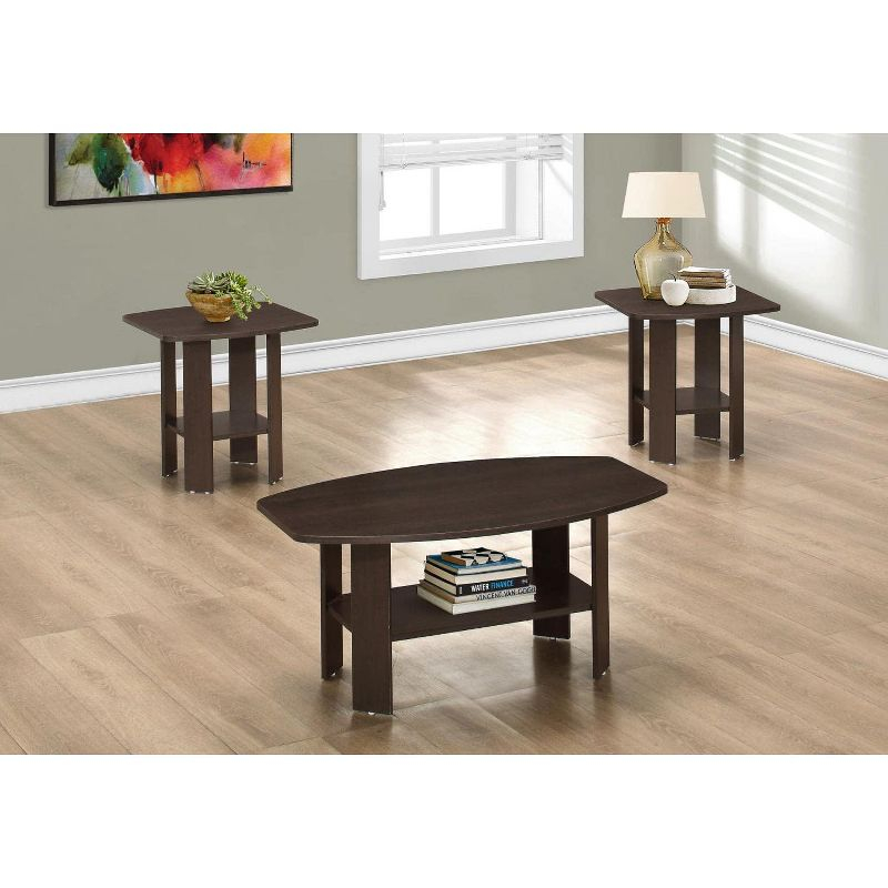 Monarch Specialties Table Set 3Pcs Set Coffee End Side Accent Living Room Laminate Brown Transitional