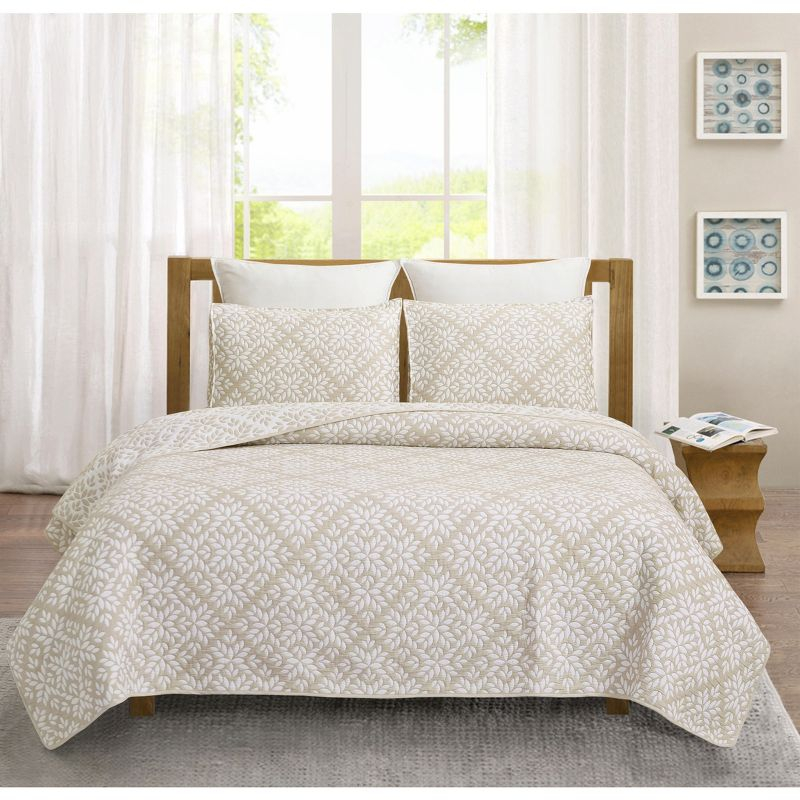 C&F Home Natural Leaves Jacquard Reversible Twin 2 Piece Coverlet Quilt Set Cotton Reversible Machine Washable Lightweight Bedspread Coverlet
