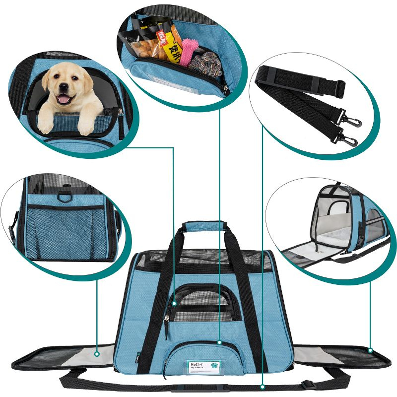 PetAmi Airline Approved Pet Carrier for Cat Dog, Soft Sided Travel Supplies Accessories, Ventilated Carrying Bag Kitten Puppy (Light Blue, Small)