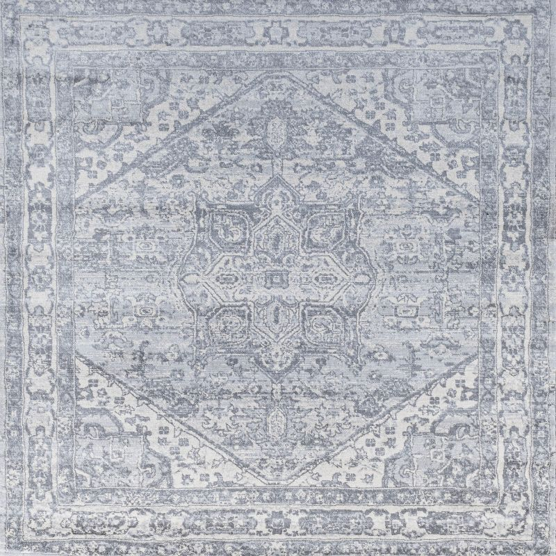 6' x 6' Modern Persian Vintage Medallion Area Rug, Light Gray/Ivory - JONATHAN Y