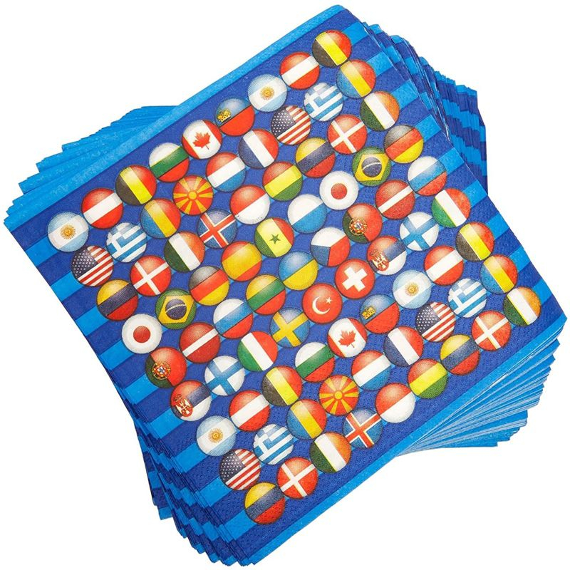 Blue Panda 100 Pack International Flag Disposable Paper Napkins 6.5" Party Supplies