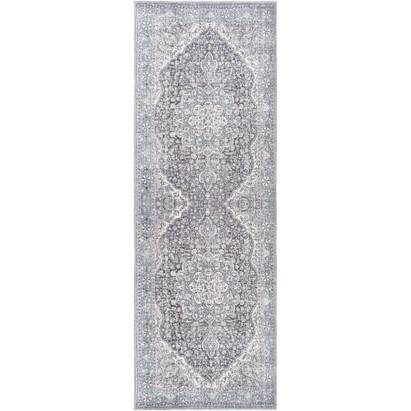 Livabliss 2'7"x10' Colin Traditional Machine Washable Rug Light Blue: Flat Pile, Pet Friendly, Indoor Use