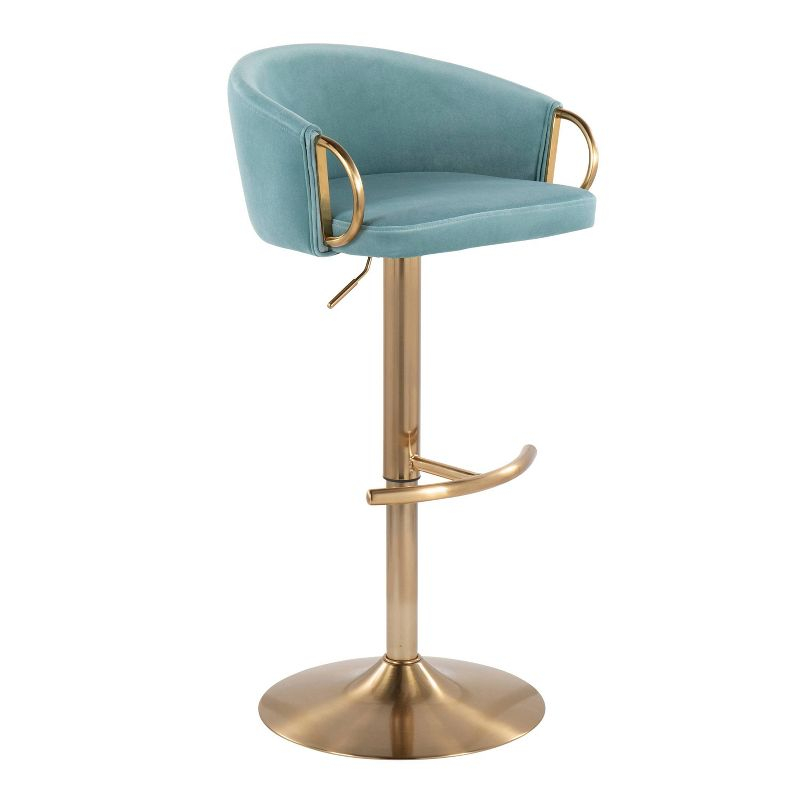 Set of 2 Claire Velvet/Steel Barstools Gold/Light Blue - LumiSource