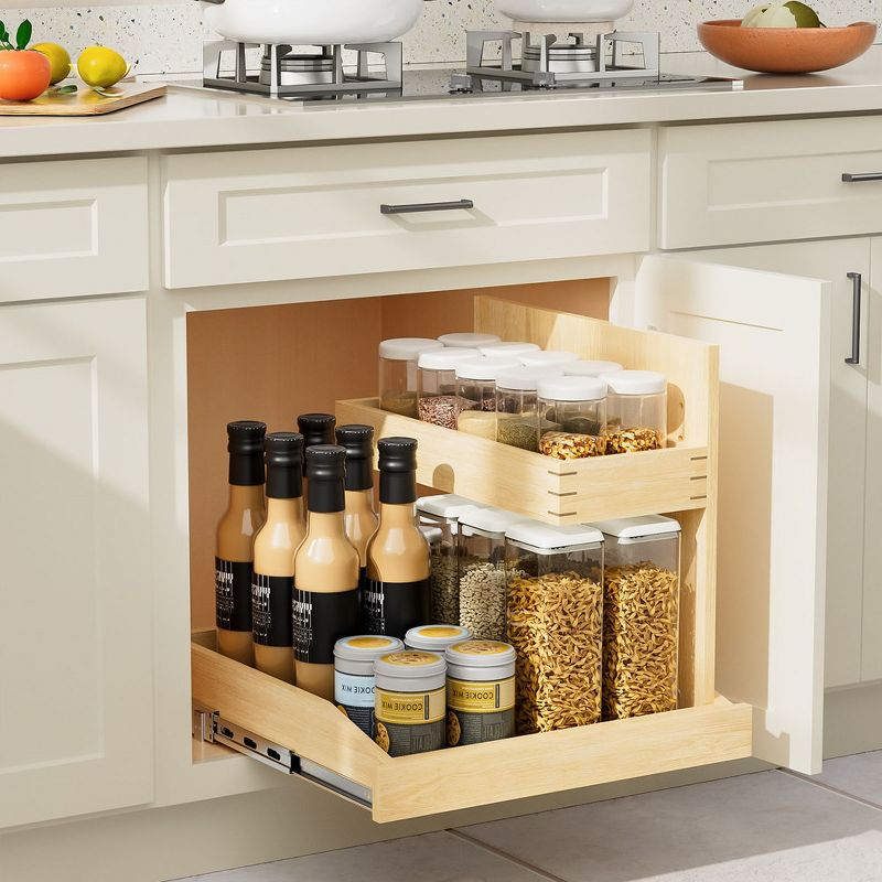 Under Sink Organizers 22½” W x 21” D, 2 Tier Pull Out Cabinet Organizer with Soft Close, Adjustable Multi-Purpose Under Sink Organizer, Right