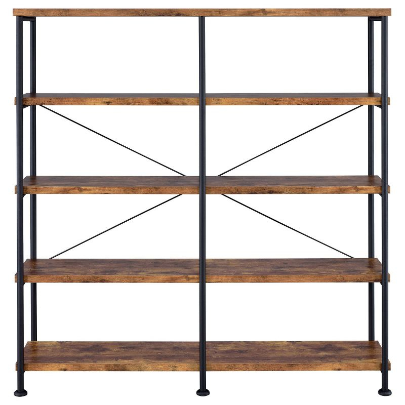 63" Analiese Double Bookcase with 4 Fixed Shelves, Industrial Design - Coaster