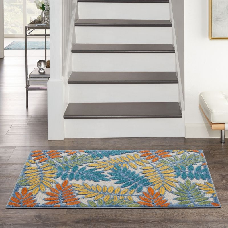 Nourison Aloha Floral Leaf Flatweave High-Low Indoor Outdoor Area Rug Ivory/Multi 2'8" x 4'