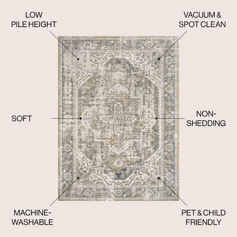 JONATHAN Y Keesha Bold Distressed Medallion Low-Pile Machine-Washable Green/Cream 5 ft. x 8 ft. Area Rug