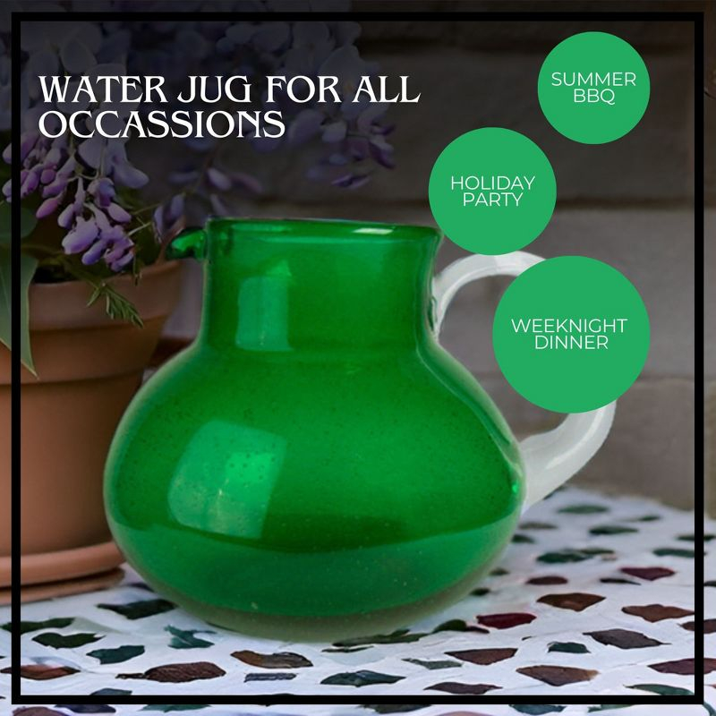 Artland Iris 90 Oz Handblown Glass Pitcher, Bubble Shape, Lead-Free, Versatile Drink Dispenser for Water, Juice, Cocktails, Dishwasher Safe - Green