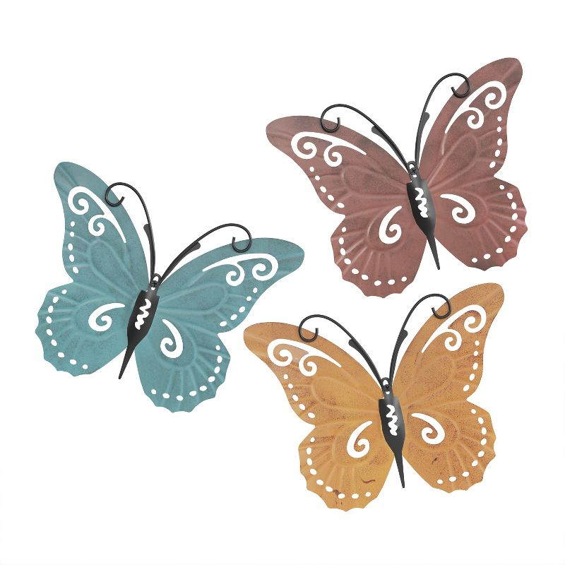 Butterfly Metal Wall Art 3 Piece Set- Hand Painted Decorative 3D Nature Butterflies for Modern Farmhouse Rustic Home or Office Decor by Lavish Home