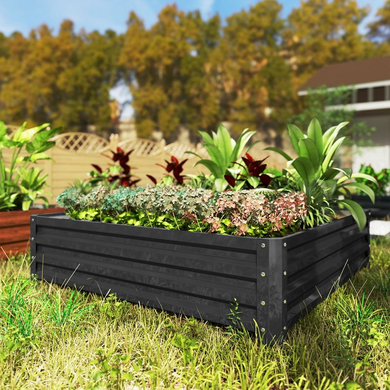 Outsunny 4' x 4' x 1' Galvanized Raised Garden Bed, Planter Raised Bed with Steel Frame for Vegetables, Flowers, Plants and Herbs, Gray