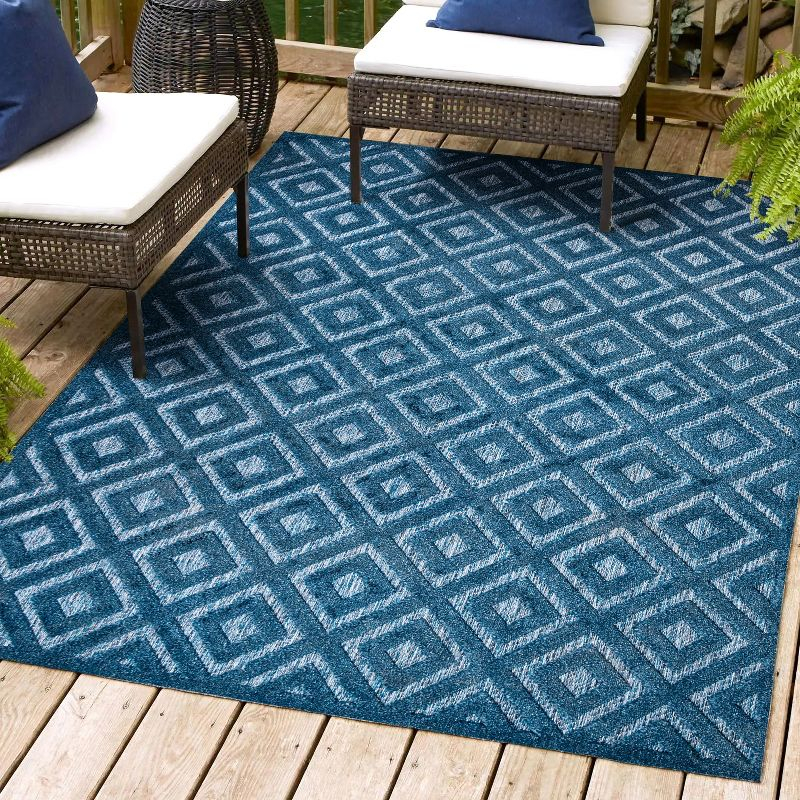5'x8' Portmany Neutral Diamond Trellis Indoor/Outdoor Area Rug, Navy - JONATHAN Y