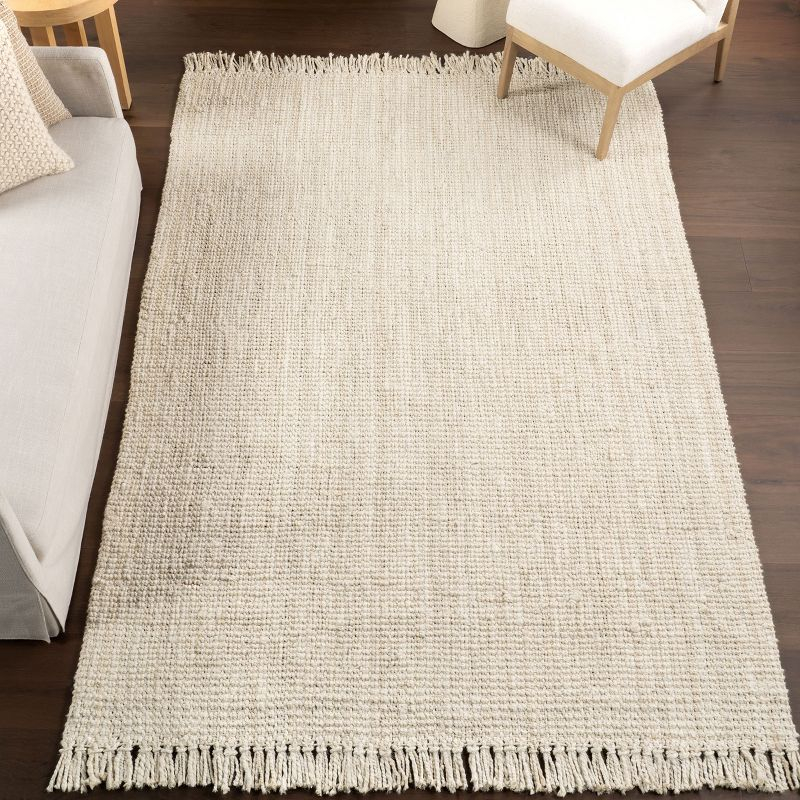 Nuloom 6 Round Daniela Jute Tassel Hand Woven Indoor Area Rug, Off White, Solid Chunky Farmhouse Design, Natural Fiber BedroomLiving Room