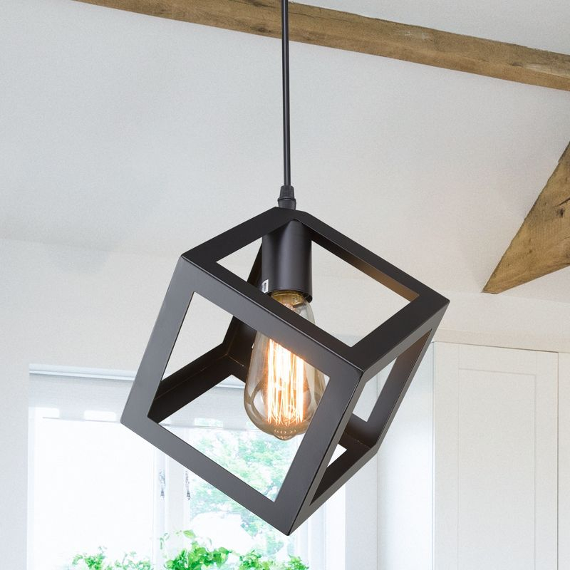 LNC Pict 1-Lights 6.4" Farmhouse Geometric Mini Pendant  Lights, Matte Black