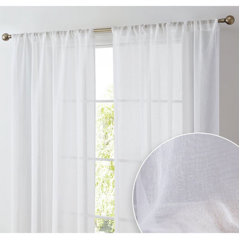 HLC.ME Penelope Faux Linen Textured Privacy Sheer Light Filtering Rod Pocket Curtains Panels, Set of 2 - Ivory, 54 W x 96 L