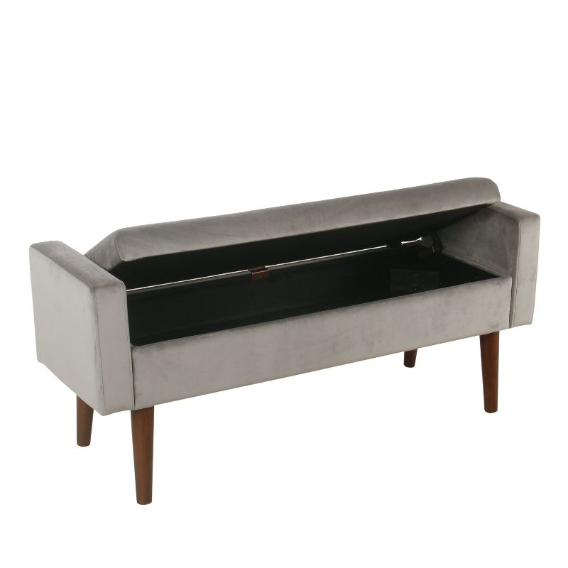 Fulton Velvet Storage Bench Gray - HomePop: Upholstered Ottoman, Entryway Seating with Plywood Frame