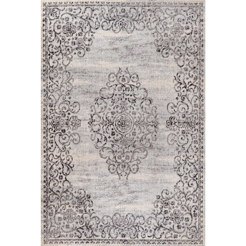 5'x8' Minori Filigree Medallion Area Rug, Dark Gray/Cream - JONATHAN Y