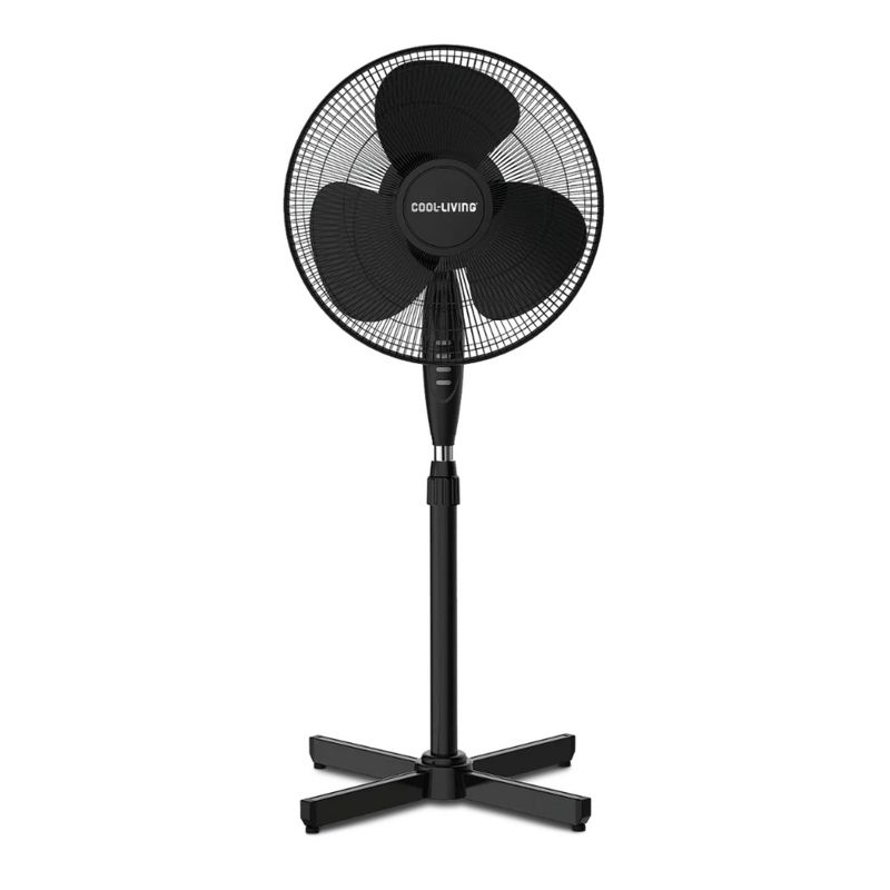 Cool-Living 16" Electric Oscillating Pedestal Fan with 3 Speed Options, 90-Degree Rotating Head, and Adjustable Height and Tilt, Black