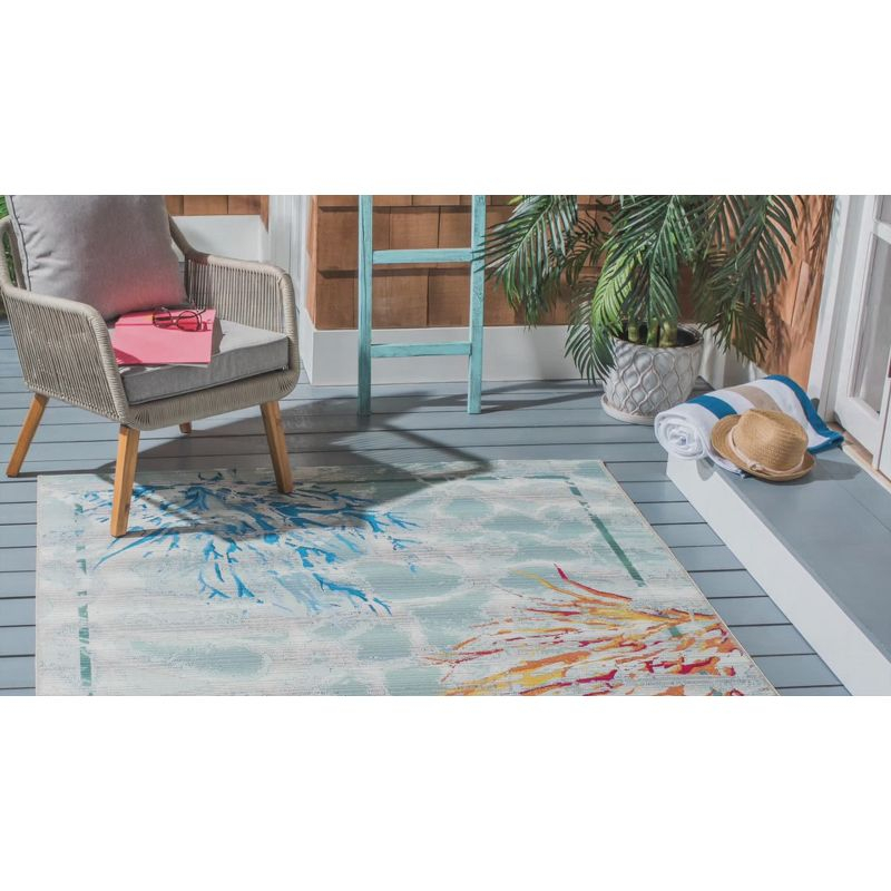 Barbados BAR535 Power Loomed Indoor/Outdoor Area Rug - Teal/White - 4'x6' - Safavieh.