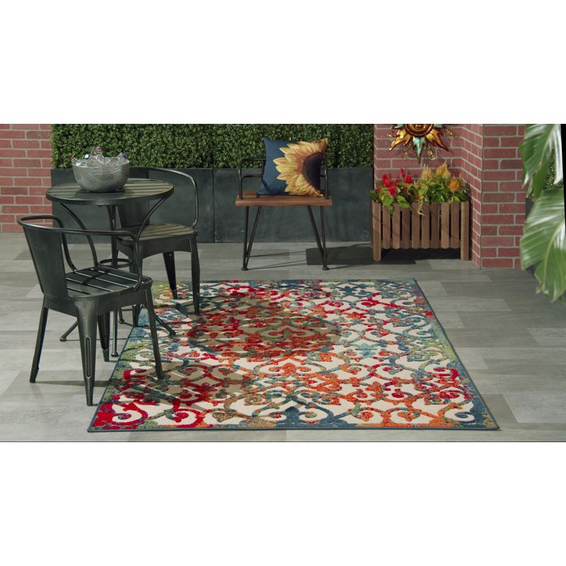 Nourison Aloha Contemporary Scroll Flatweave High-Low Indoor Outdoor Area Rug Multicolor 5'3" x 7'5"