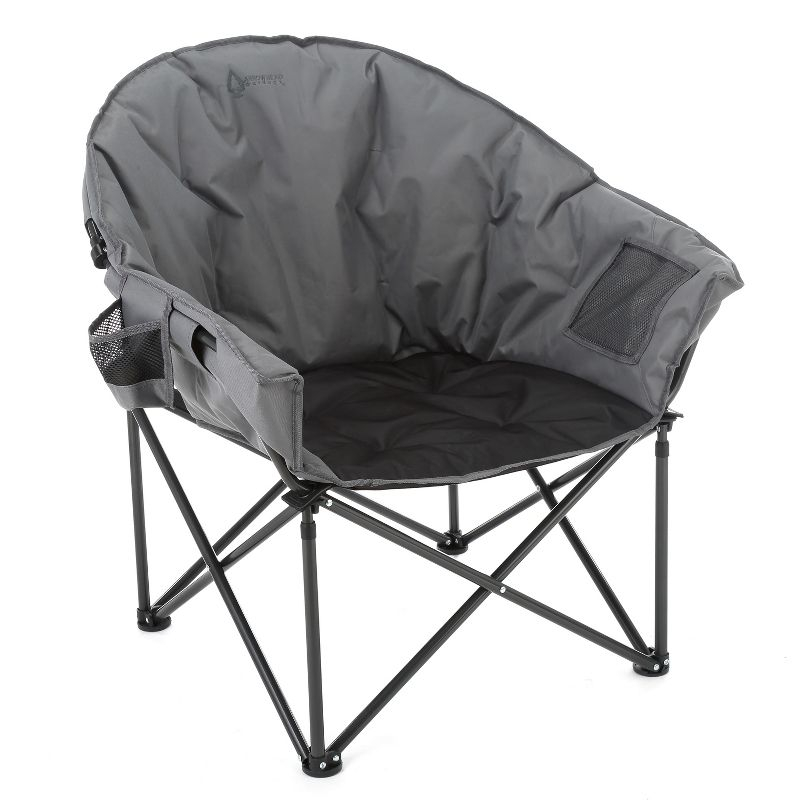 Arrowhead Outdoor Oversized Heavy-Duty Club Folding Camping Chair w/External Pocket, Cup Holder, Portable, Padded, Moon, Round, Bag (Granite Grey)