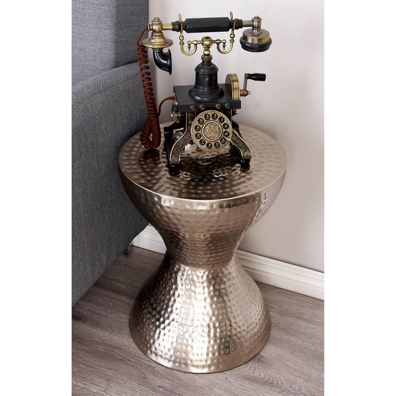 Modern Hourglass Hammered Metal Accent Table Silver - Olivia & May: Industrial Style, Iron Frame, No Assembly Required