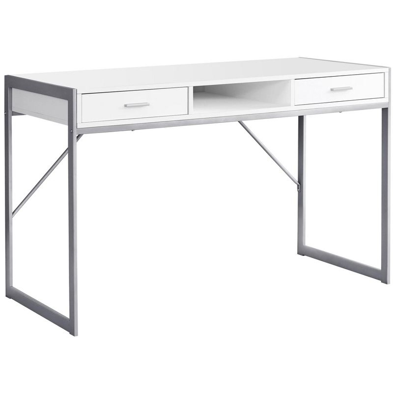 Monarch Specialties Computer Desk Home Office Laptop Storage Drawers 48InchL Work Metal Laminate White Grey Contemporary Modern