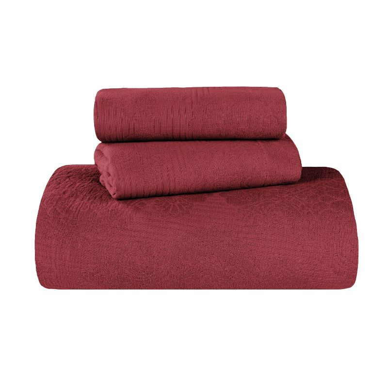 Vintage Cotton Matelasse Jacquard Medallion Scroll Bedspread Set, Twin, Garnet Red - Blue Nile Mills